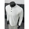 Camiseta retro branca de manga comprida estilo americano para homens e mulheres, estilo Henley de outono