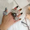 Anel de Flor de Resina Estilo Boêmio Transfronteiriço para Mulheres Estilo Coreano Brilhante Anel Cilíndrico Tridimensional com Padrão Trançado