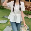 Camisa Rayada de Cuello V Coreana Tallas Grandes para Mujer, Nuevo Verano 2026 Manga Corta Holgada Adelgazante de Gasa
