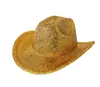 Amazon Sombrero de Vaquero Disco Europeo y Americano Sombrero de Vaquero de Seda Brillante de Una Palabra Escenario Flash Disco de Seda Brillante