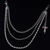 Cadena de metal de cuatro capas estilo gótico Y2K, cadena para la cintura con colgante de cruz de rubí entrelazado con serpiente, cadena de estilo callejero oscuro