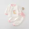 Conjunto de Roupas de Outono para Bebê Cachorrinho Caqui Desenho Animado Respirável Sem Etiqueta Três Camadas Quente Calças de Outono Bebê Algodão Puro Classe A