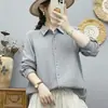 Camisa feminina de algodão com mangas compridas e camada dupla, qualidade de exportação, macia e amiga da pele, simples e versátil, corte solto