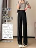 Pantalones negros de pierna ancha para mujer, nueva colección primavera 2026, con un diseño recto, de cintura alta, fluido, casual y versátil que estiliza y es ligero, resembling a suit pant