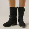 Botas de Moda Urbana Diaria para Mujer con Cordones Adelgazantes Otoño/Invierno Hebilla Metálica Botas de Media Caña Estilo Western para Mujer Tacón Grueso Retro