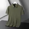 Camisa Polo Sin Costuras de Seda de Hielo para Hombre Verano Solapa Manga Corta Ligera Transpirable Casual de Negocios Color Sólido Elástica Media Manga