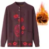 Roupas para mulheres de meia-idade e idosas casaco suéter de inverno mãe tricô com forro de fleece roupas para idosos cardigã quente top