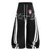 Calça de Perna Larga Curva com Estampa de Letras Listradas Tie-Dye para Homens, Design Moderno Hip-Hop, Caimento Solto, Estilo de Nicho