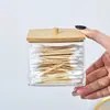 Caixa Quadrada Transparente de Cotonetes Ps, Caixa de Armazenamento de Algodão com Tampa, Caixa de Armazenamento de Palitos com Linha Prensada para Sala de Estar, Caixa de Palitos