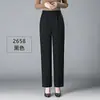 Nueva colección de otoño para mujeres de mediana edad y mayores: pantalones de pierna recta, corte holgado, cintura alta, cintura elástica y estilo cómodo y casual. Pantalones largos de color café elegantes