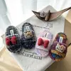 Pantuflas de Felpa a Cuadros y Bloques de Color para Niñas, Cálidas para Otoño e Invierno, Lazo de Dibujos Animados, Antideslizantes, Pantuflas de Algodón para el Hogar, Tejidas