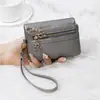 Bolsa de Cartera con Cremallera al por Mayor de Punto Patrón de Lichi para Mujer Tres Bolsillos Mini Pequeña Billetera para Monedas Multifuncional Cartera de Mano para Mujer