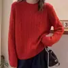 Suéter Base de Lana Grueso de Punto Trenzado de Cachemir Europeo con Cuello Redondo para Mujer, Otoño e Invierno, Holgado, Adelgazante, Hombro Normal, Versátil