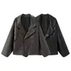 Venta al por mayor transfronteriza Estilo europeo y americano 2025 Nueva moda Elegante Ropa para mujer Artesanía vintage Holgada Solapa Chaqueta de cuero PU