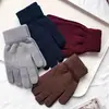 Atacado do fabricante luvas de lã de cor sólida para outono e inverno luvas quentes de tricô para adultos com dedos completos luvas respiráveis para ciclismo