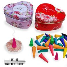Atacado impresso médio em forma de coração caixa de ferro torre incenso cone incenso banheiro desodorizante interior fresco fragrância rica transfronteiriça
