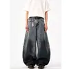 Pantalones Scimitar de Pierna Ancha Sueltos Estilo Retro Americano Transfronterizo con Salpicaduras de Tinta Teñido Sucio Lavado Degradado para Mujer Primavera 2026 Street Hip-Hop Jeans