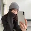 En Stock Fábrica Al Por Mayor Sombreros de Lana de Gama Alta para Otoño e Invierno para Mujer, Tejidos de Doble Capa Sin Costuras Engrosados Cálidos Versátiles de Color Sólido