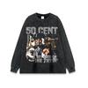 Retrato de rap retrô americano angustiado pesado oversize camiseta de manga comprida homens e mulheres hiphop lavado camiseta de manga curta