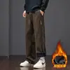Calça Casual Transfronteiriça Masculina Solta Reta Elástica Esportiva Calça de Moletom 2026 Nova Outono Inverno Veludo Cotelê Mais Veludo Calça Longa