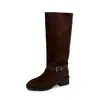 Botas femininas estilosas com fivela, nova coleção outono/inverno 2026, bico redondo, salto grosso, salto médio, botas de moda over-the-knee