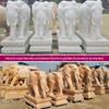 Par de esculturas de elefante em mármore branco, paisagem ao ar livre, pôr do sol em mármore, elefante vermelho, porta de abertura, decoração, ornamentos