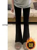 Jeans Preto Micro-flare Feminino Outono e Inverno 2024 Novo Cintura Alta Elástico para Afinar Formato Pera Calça Reta Ferradura