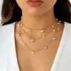 Joyería Transfronteriza Europea y Americana, Elegantes Accesorios de Cadena de Perlas para Mujer, Collar de Corazón Calado Geométrico de Doble Capa de Perlas