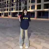 Súper Popular Cec Camiseta de Algodón Puro de Manga Corta Estilo Americano Tallas Grandes para Mujer, Top de Media Manga Trendy Estilo Ins Estilo Boyfriend, Estilo Perezoso Bf
