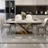 Mesa de comedor rectangular de placa de roca y combinación de sillas mesa de comedor para hogar apartamento pequeño mesa de celebridad de internet de estilo italiano simple moderno de lujo ligero