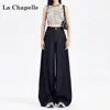 Jeans de Cintura Alta Wide Leg em Sarja para Mulheres Tendência Outono e Inverno 2025 Versátil Novo Azul Escuro Solto Forrado com Fleece Comprimento Total