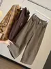 Calça casual de algodão lavado estilo coreano de perna larga para mulheres, nova coleção outono 2026, tamanho petite, caimento solto, cobre o quadril, emagrece, comprimento cropped