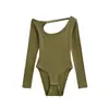 Mono Sexy de Estilo Europeo y Americano con Doble Hombro Hueco Forrado de Polar de Manga Larga Otoño e Invierno Nuevo Mono Ajustado para Mujer