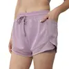 Shorts Esportivos de Verão Europeus e Americanos com Cordão, Modelo Solto Falso Duas Peças, Bolso, Fitness, Secagem Rápida para Mulheres