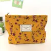 Bolsa de Maquillaje Vintage de Pana Floral para Mujer, Bolsa de Almacenamiento Portátil de Gran Capacidad para Cosméticos, Artículos de Tocador y Artículos Pequeños