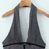 Vestido de Terciopelo con Lunares, Estilo Nuevo de Moda Europea y Americana 2026, Elegante para Mujer, Ajustado, Fruncido en la Cintura, Cuello Halter