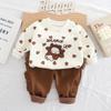 Traje Dulce de Otoño para Niña con Mangas Largas 2025 Nuevo Otoño Moda Linda para Bebé Traje Completo con Estampado de Corazones y Mangas Largas