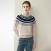 Suéter feminino de cashmere puro, novo estilo outono e inverno, jacquard Fair Isle, gola alta, pulôver, tricotado, quente, grosso