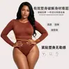 Body moldeador de manga larga transfronterizo europeo y americano, hecho de nailon de alta elasticidad, diseñado para ceñir la cintura, levantar las caderas y moldear los brazos
