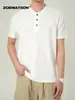 Ropa para Hombre Zoewatson Transfronteriza para Hombre Camiseta de Manga Corta con Cuello Henley de Waffle Estilo Americano Marca de Tendencia Top Casual Holgado