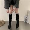 Botas Femininas Longas Estilo Coreano Botas de Salto Alto 2026 Outono e Inverno Novo Estilo Botas Arredondadas Retrô Francesas Botas de Cowboy Ocidentais