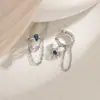 Clip de Oreja Azul Klein de Cadena de Doble Capa para Hombre, Único y Cool Estilo Ins Gota de Agua Zircón Arracadas Falsas Sin Perforación