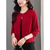 Nuevo y elegante cárdigan de punto cálido estilo coreano para otoño de 2026 para madres, chaqueta suéter corta de color liso para mujer