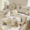 Conjunto de Cama de Algodão Lavado Cloud-Sense Classe A Quatro Peças Capa de Edredom Floral Pequeno Lençóis Colcha Conjunto de Três Peças para Dormitório Universitário