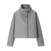 Moda femenina europea y americana transfronteriza AliExpress abrigo de lana elegante de un solo pecho con cuello alto corto