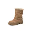 Botas de Neve Little Sun com Punho de Pelúcia Espesso e Quente 2025 Fivela de Cinto Botas Curtas de Camurça de Vaca