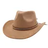 Chapéu de Cowboy Camurça Estilo Étnico Casual Masculino e Feminino Transfronteiriço Proteção Solar Viagem À Prova de Vento Chapéu de Sol Aba Larga Chapéu Coco Chapéu de Cavaleiro
