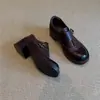 Mocasines Estilo Británico de Piel Lavada, Zapatos Pequeños Versátiles con Hebilla y Suela Gruesa para Mujer, Mocasines de Tacón Grueso, Zapatos Pequeños de Piel