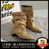 Botines adelgazantes, nueva colección otoño 2026 para mujer, estilo retro, con un diseño que realza la altura, tacones gruesos, detalles de hebilla, punta fina y longitud hasta la mitad de la pantorrilla