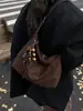 Bolsa de marmita de axila relaxada coreana nicho retrô patchwork de camurça bolsa de ombro único transversal bolsa de bolinho estampada de leopardo moderna